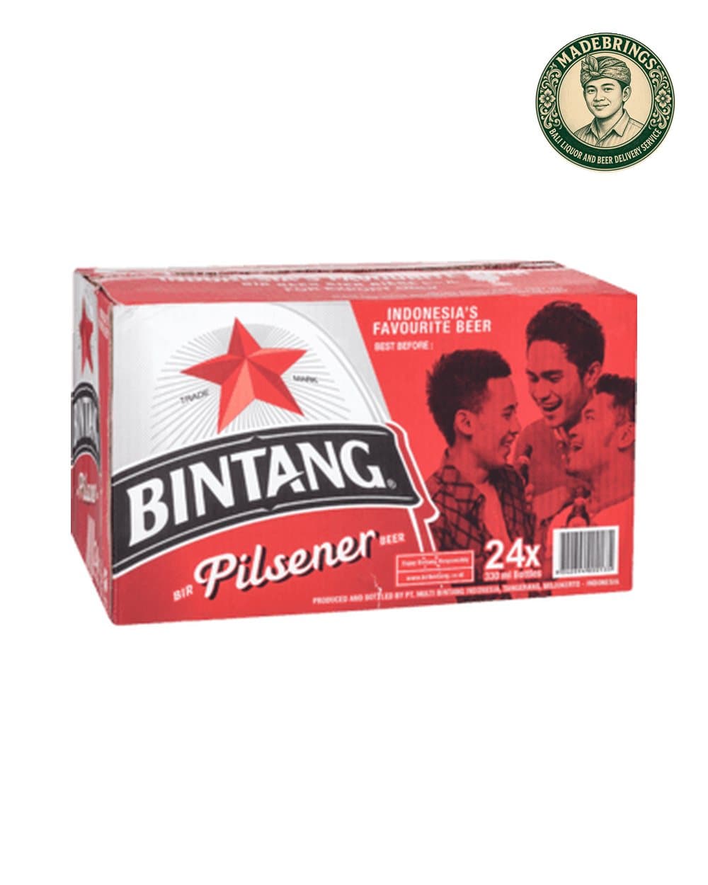 Box of Bintang 330ml bottles with the MadeBrings emblem
