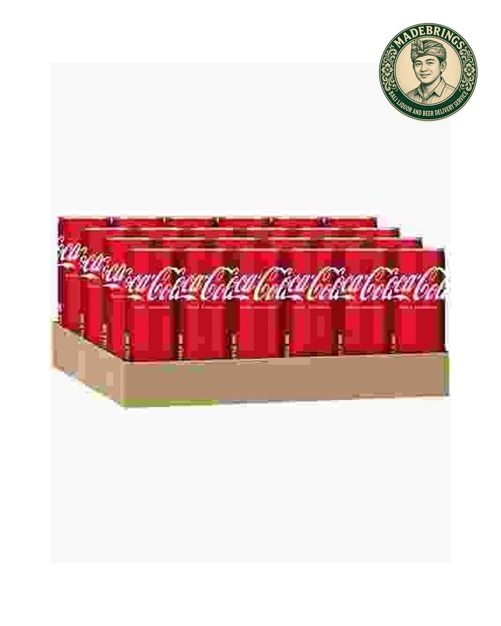 Box of Coca-Cola Original cans with the MadeBrings emblem