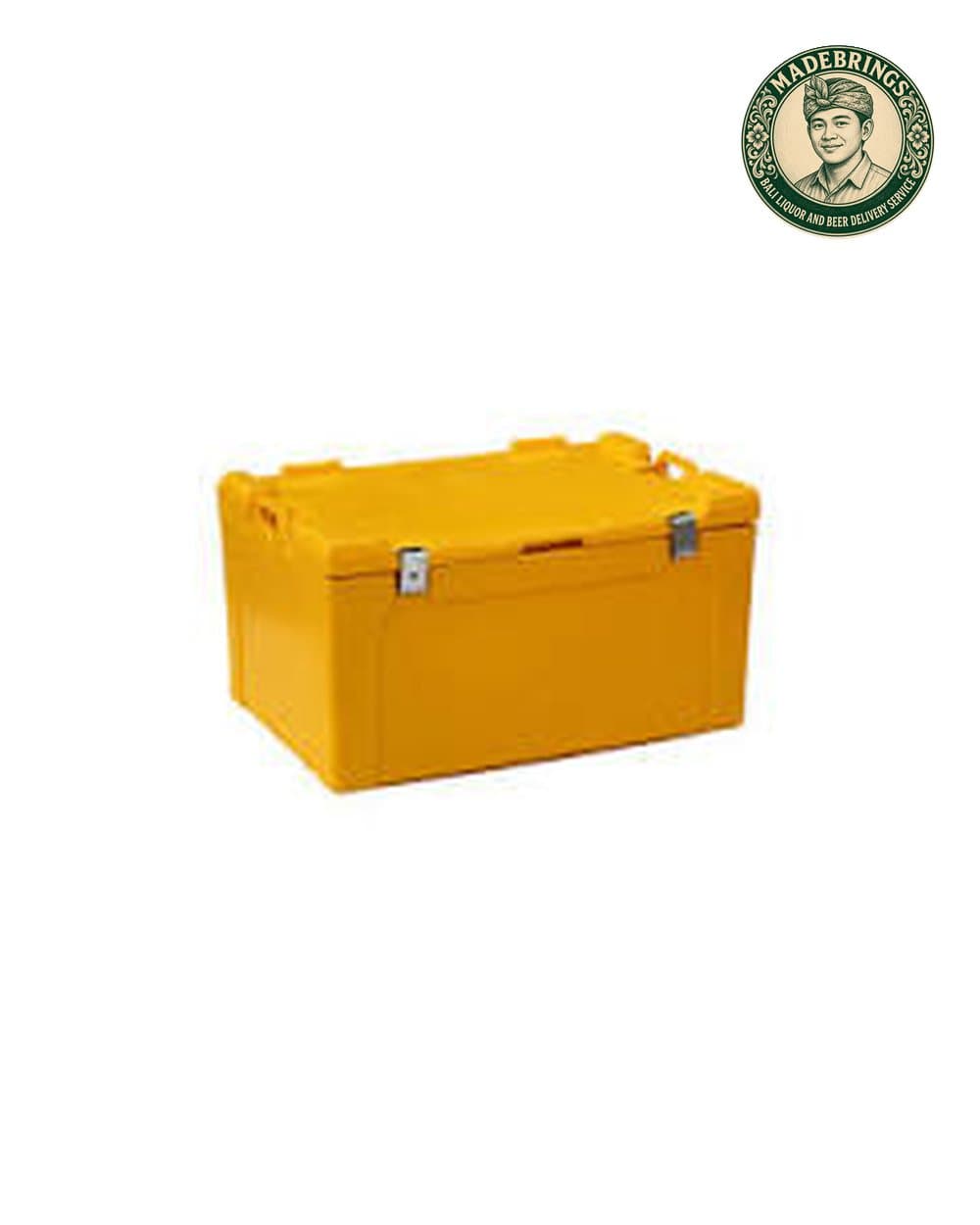 Rental ice box with the MadeBrings emblem
