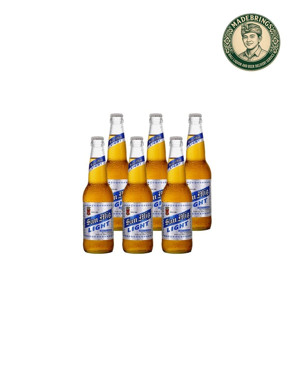 San Miguel Light 330ml six-pack with the MadeBrings emblem