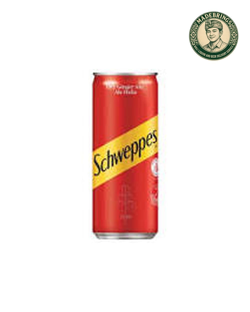 Schweppes Ginger Ale 250ml can with the MadeBrings emblem