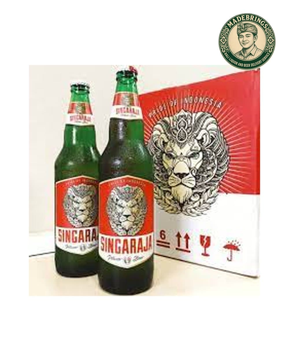 Box of Singaraja Pilsner with the MadeBrings emblem