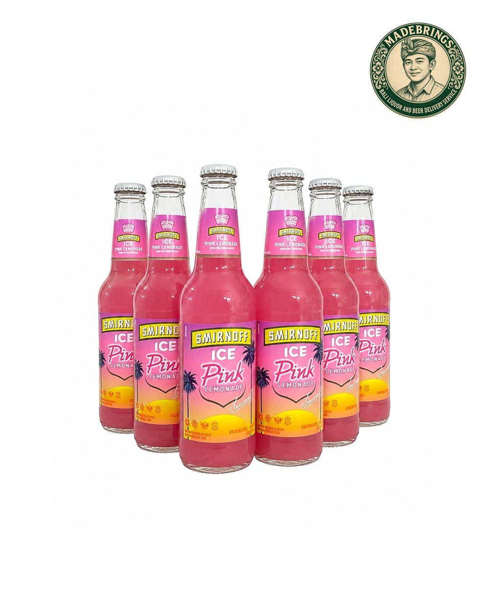 Smirnoff Ice Pink Lemonade 275ml six-pack with the MadeBrings emblem
